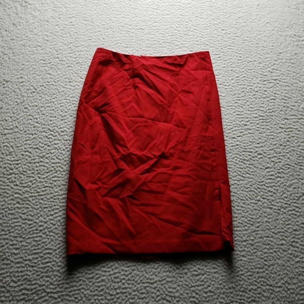 White House Black Market Skirt Womens 0 Red Solid Pencil Knee Length Stretch